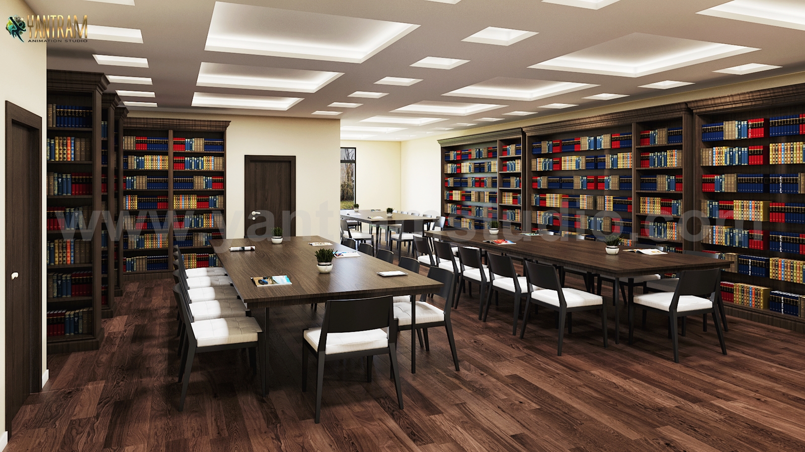 Contemporary Library Reading Room by 3D Interior Designers by Yantram Architectural Design Studio, New York – USA