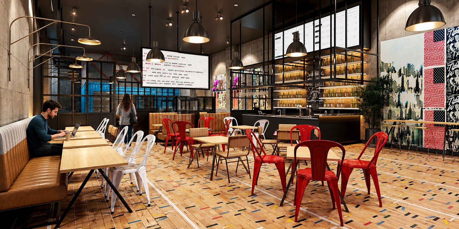 3D Interior Modeling of Architectural Cafe Design with seating area , Rome – Italy