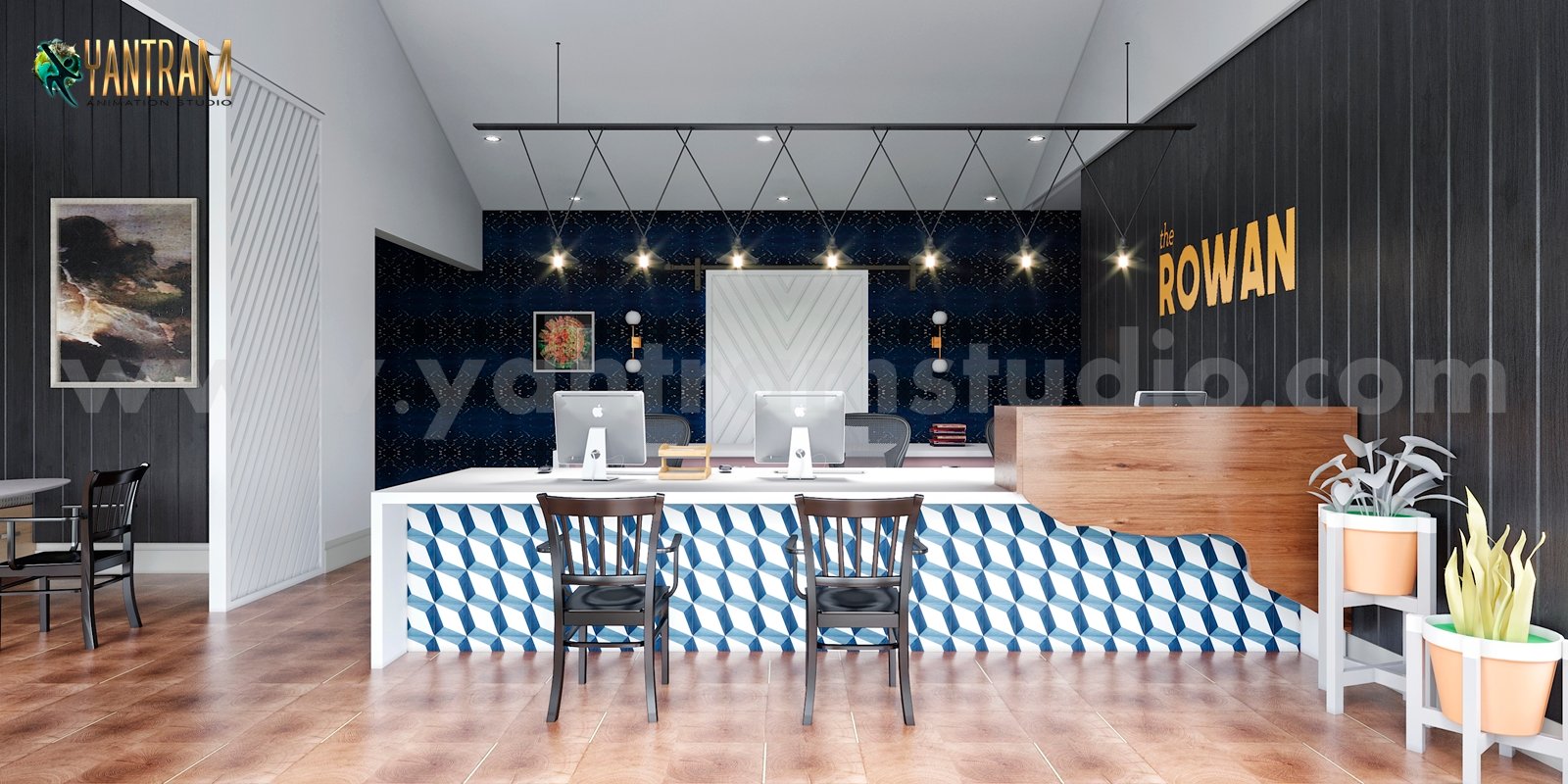 modern office 3d interior rendering, Paris, France