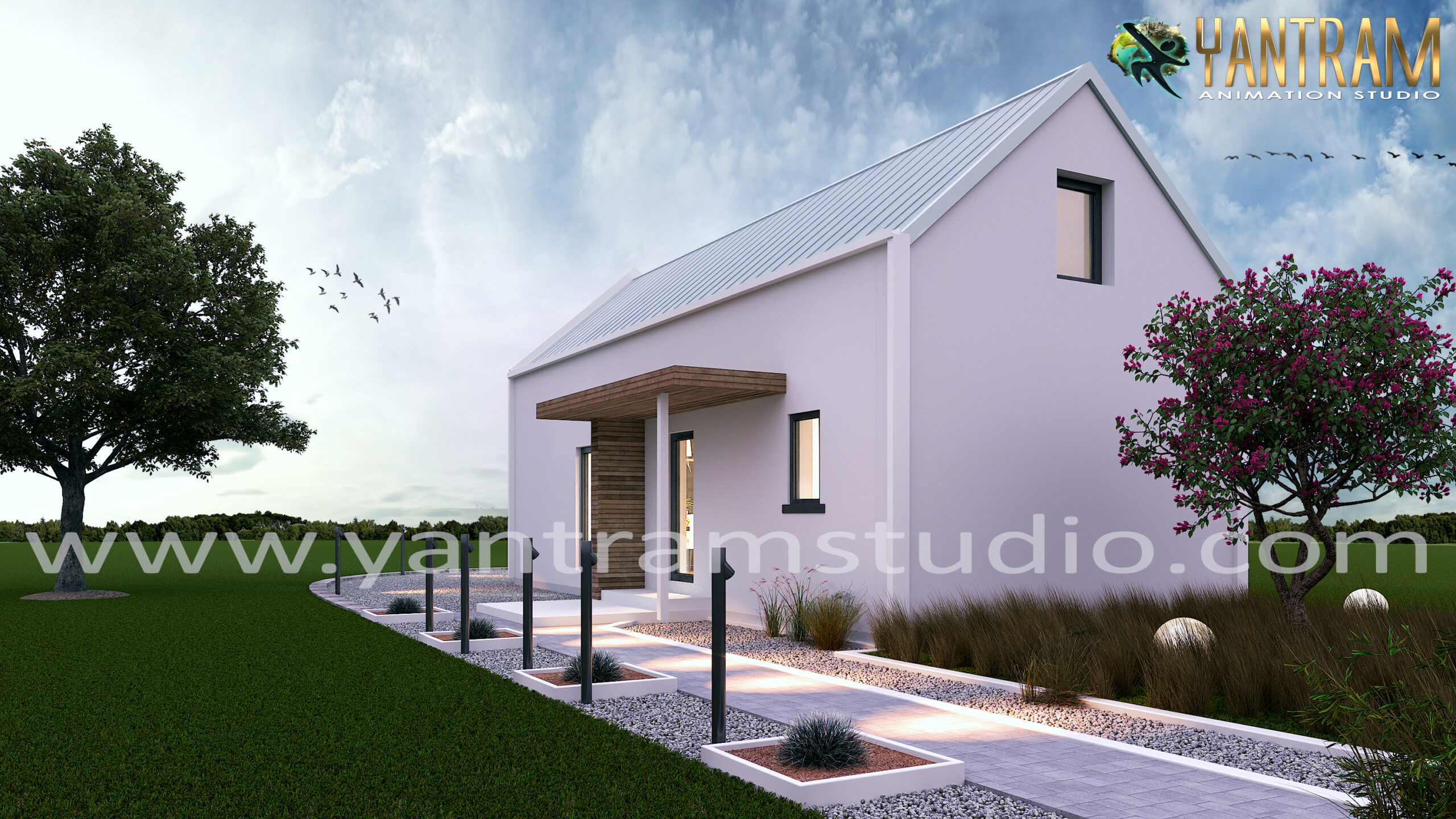 3d architectural design of Residential House with garden by Yantram architectural modeling firm, San Diego, California