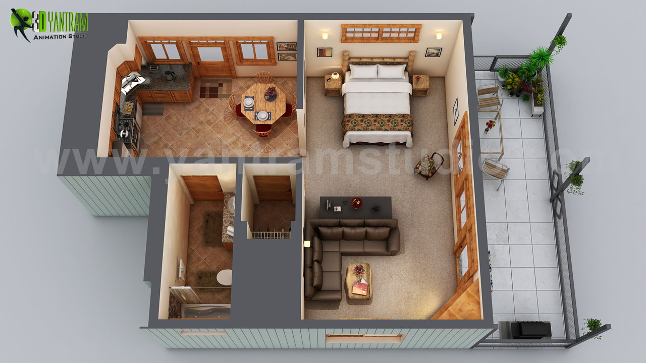 Top View of small house by Yantram 3d Floor Plan Designer, San Jose – California