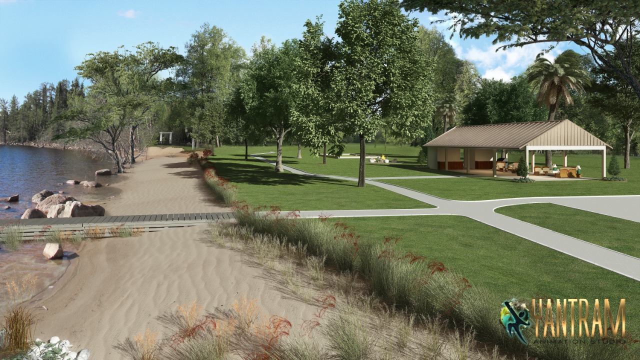 architectural Visualisation service of River side Recreation Area by Yantram architectural rendering studio, Dallas, Texas