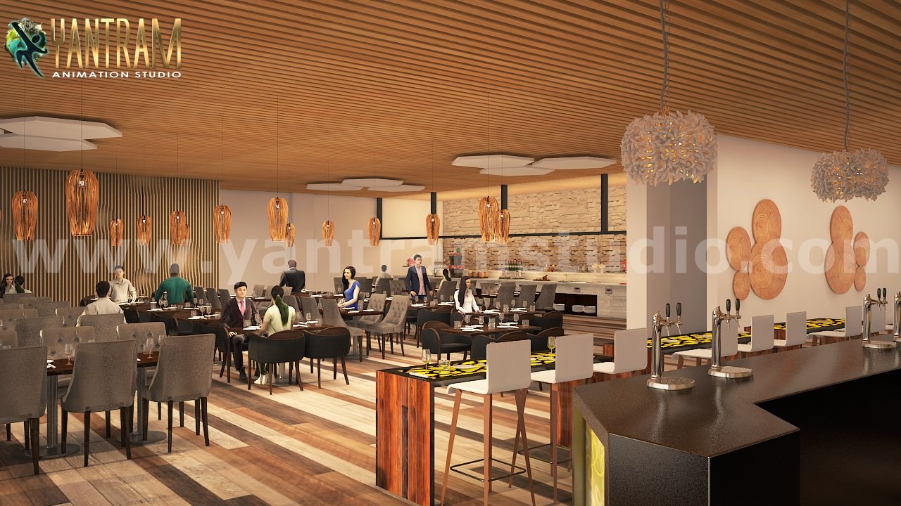 Water side Restaurant of 3d architectural visualization walkthrough New York – USA