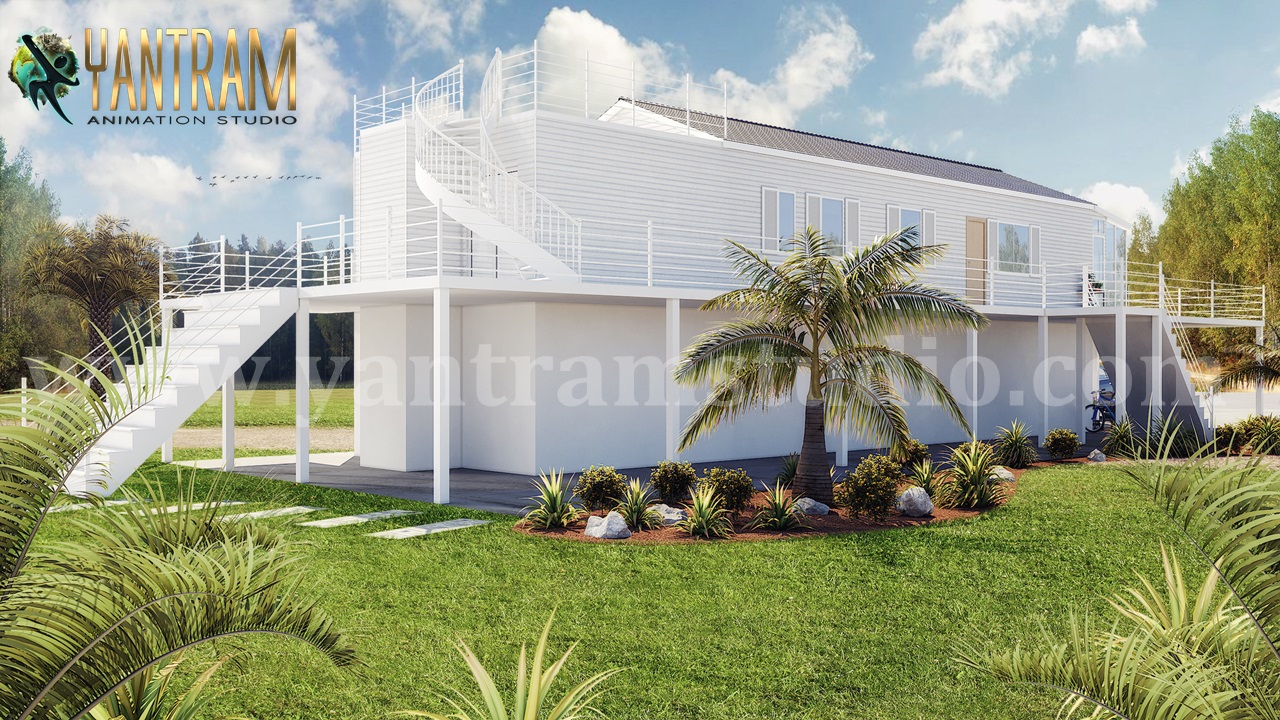 Fabulous White Vacation Home 3d exterior house designs & Architectural modelling services by Yantram Architectural Visualisation Studio, Milan – Italy