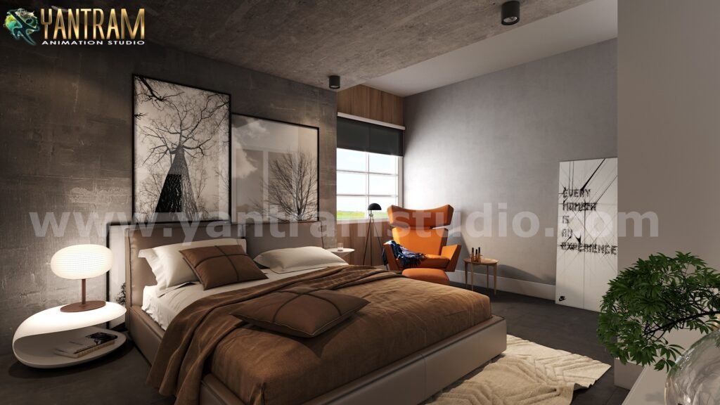 Modern Master Bedroom Design Concept of 3D Interior Rendering ,Paris – France
