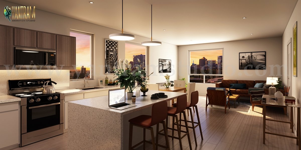 Dining Table Community Apartment by 3d interior rendering company New York