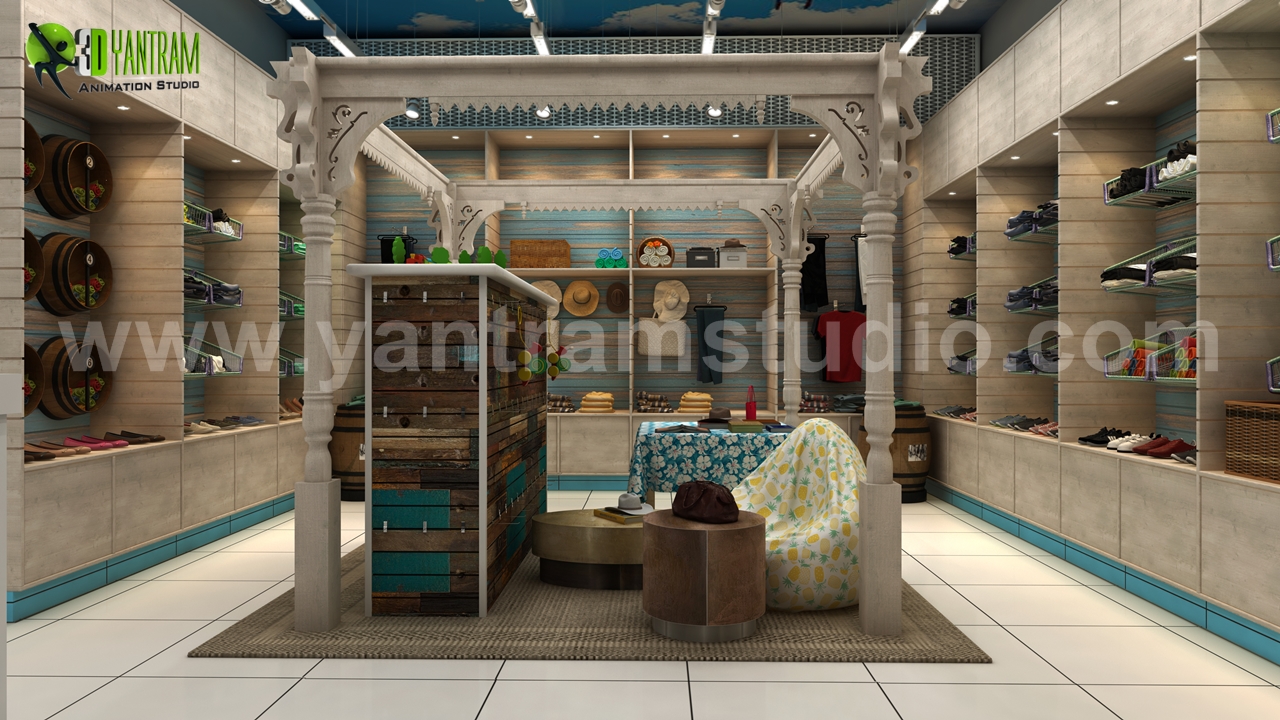 Semi-Classic 3D Cloth Shop Interior Design ideas by Yantram 3d Interior Design firms, Perth – Australia