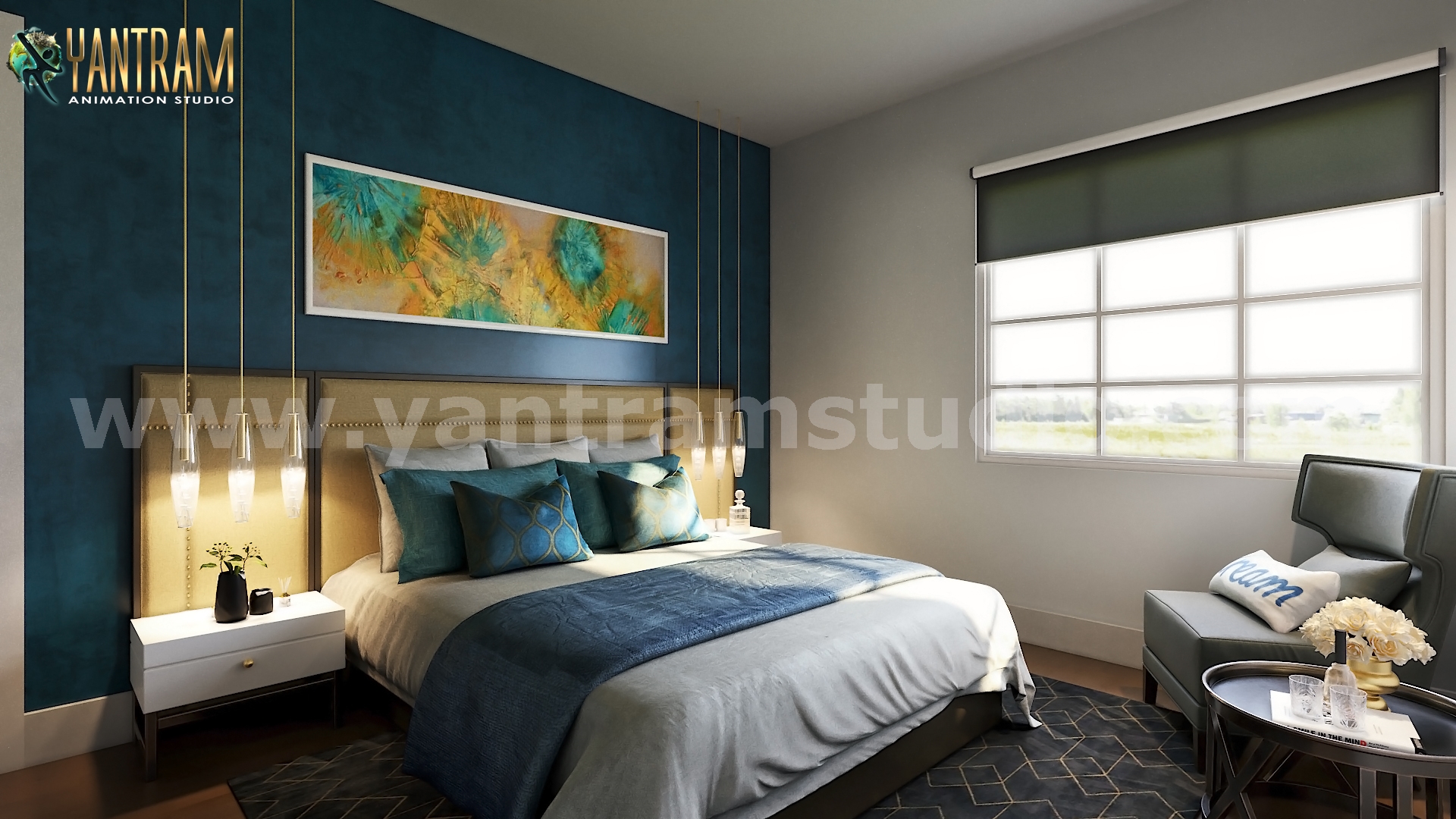 Modern Small Bedroom Concept with Unique 3D interior design firms by Yantram Architectural Rendering Companies, Liverpool – UK