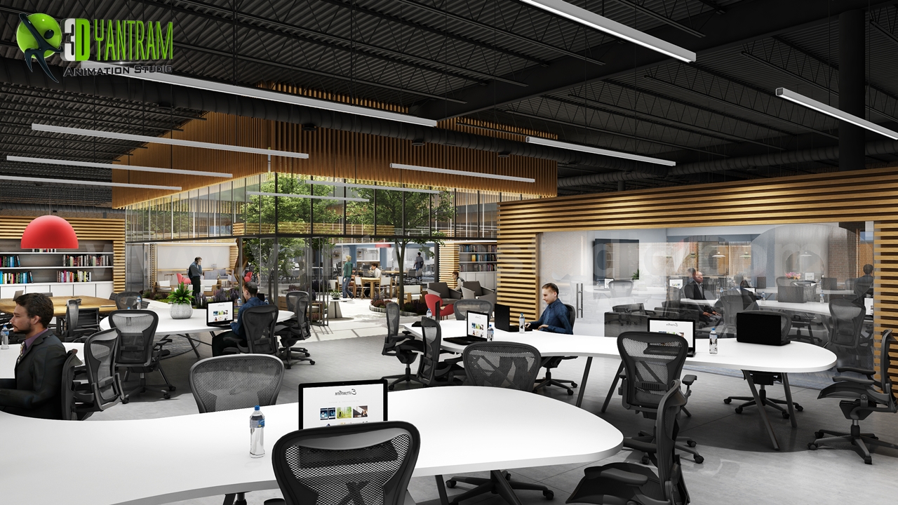 3d interior visualization of Modern Large Office Interior & Exterior Design by Yantram 3d Architectural Design Studio-Meridian, Idaho