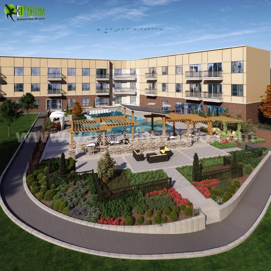 Residential-Apartments-Common-Pool-View-architectural-rendering-service-Texas