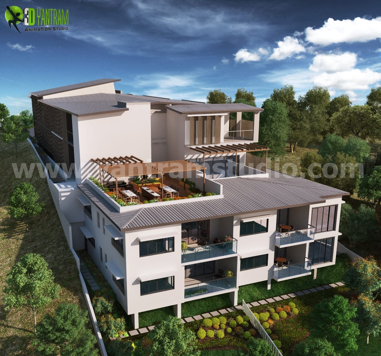 Up-hill Exterior House Design Ideas  by Yantram 3d architectural rendering – Milan, Italy