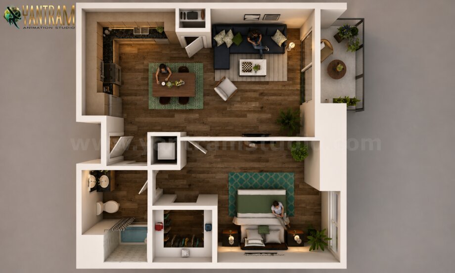 Small New Style One Bedroom Apartment of 3d floor plan design services , San Francisco – California