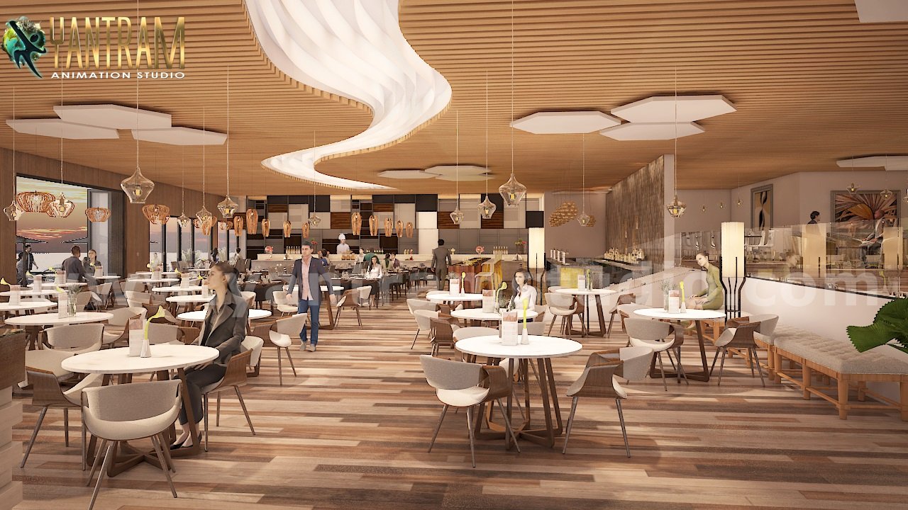Water side Restaurant of 3d architectural visualization walkthrough New York – USA