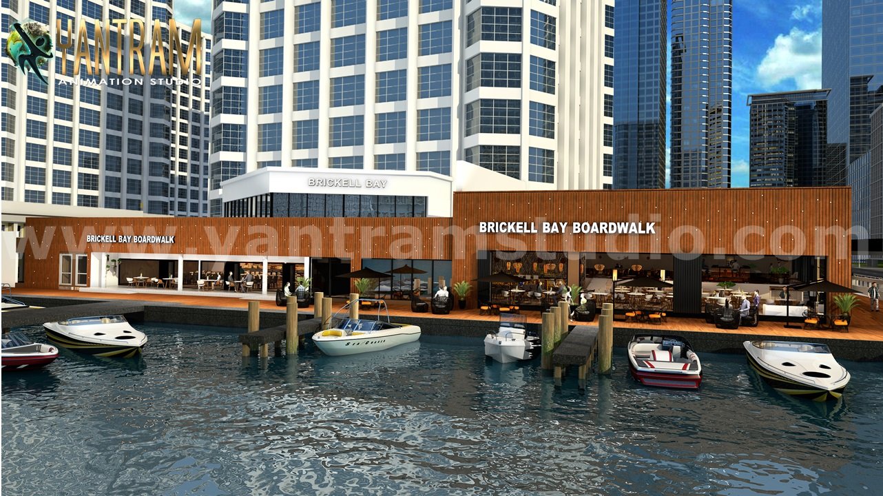 Water side Restaurant of 3d architectural visualization walkthrough New York – USA
