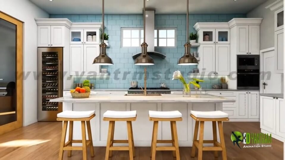 3d interior design rendering, architectural, studio, visualization, company, firms, designers, agency, modern, home, luxury, bungalow, kitchen