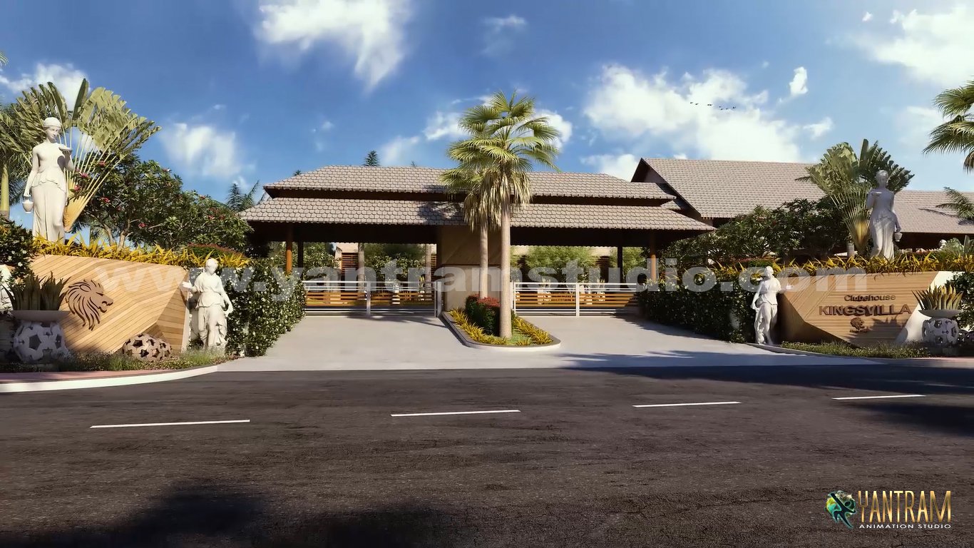 3d-Architectural-Visualization-of-Residential-Villa Entry,-Austin,-Texas