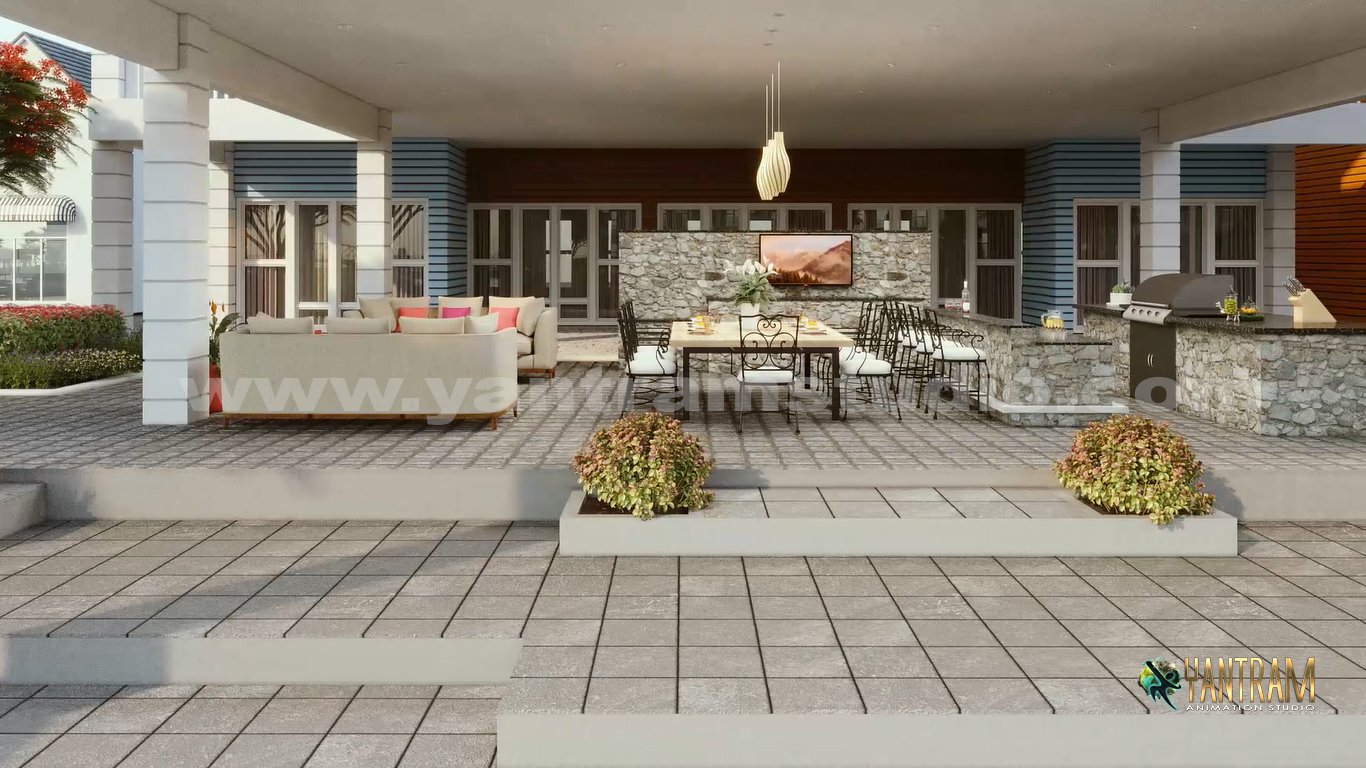 3d-Architectural-Visualization-of-Residential-Villa-front,-Austin,-Texas