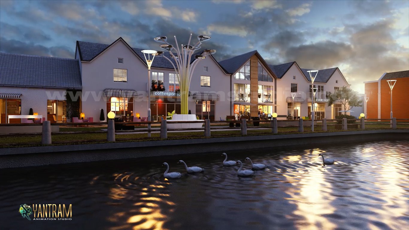 3d-rendering-services-To-Stylish-Café-exterior-night,-Austin,-Texas