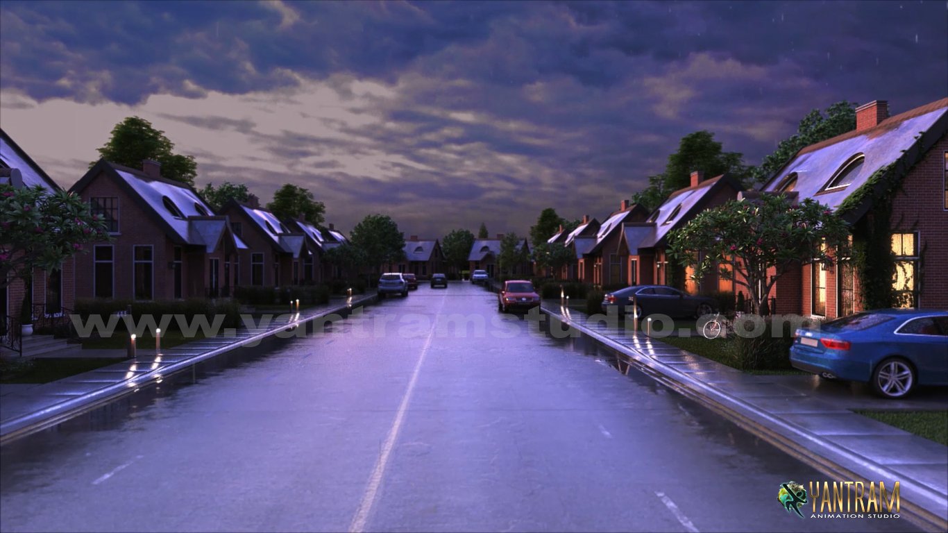 exterior building rendering, architectural, rendering, studio, animation, visualization, services, design, exterior, landscape, rain view