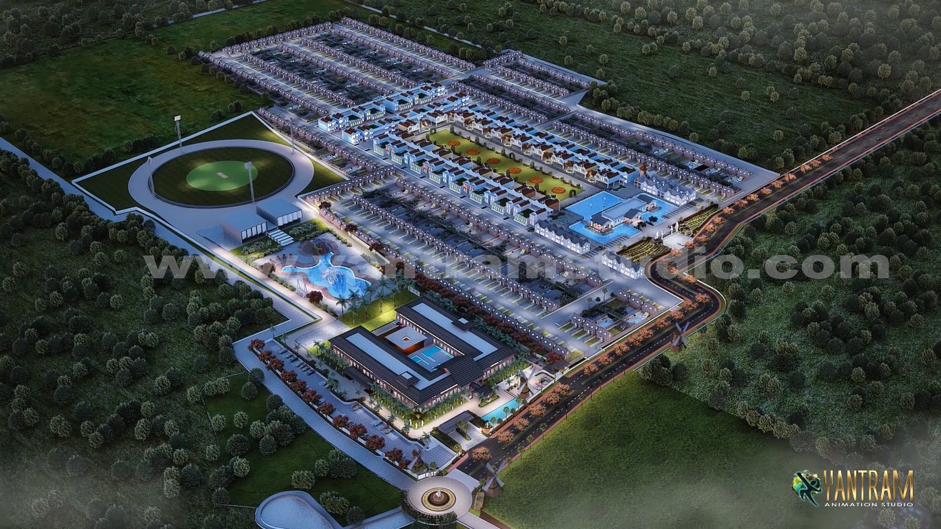3d animation outsourcing, architectural, rendering, studio, animation, visualization, services, design, Idea, view, exterior, landscape, bird view