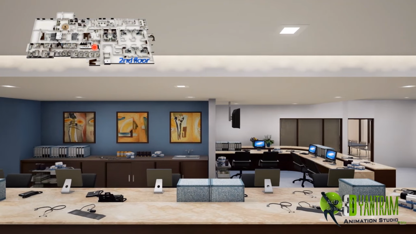hospital staff workstation cabin design area idea view interior rendering 3d