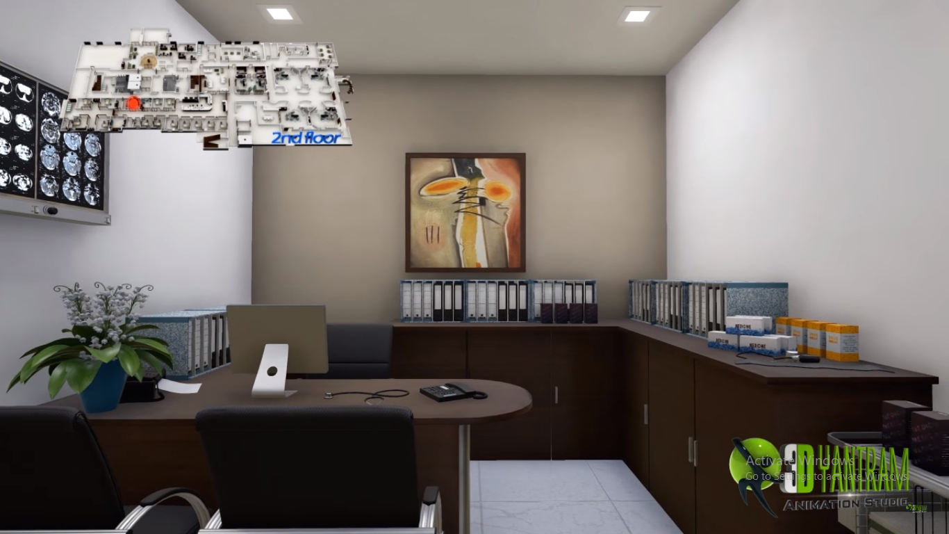 hospital doctor admin cabin design area idea view interior rendering 3d