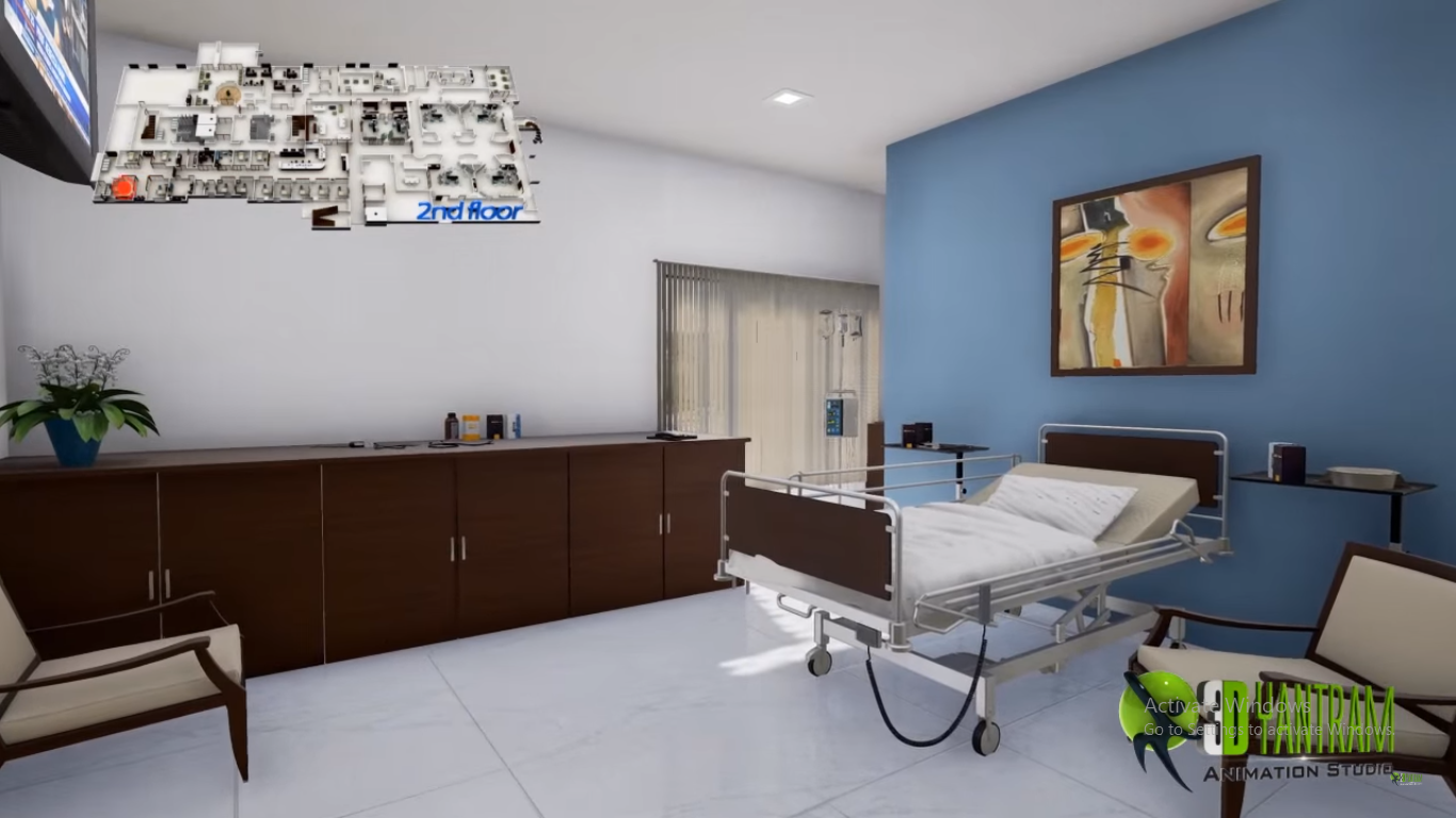 hospital patients room cabin design area idea view interior rendering 3d