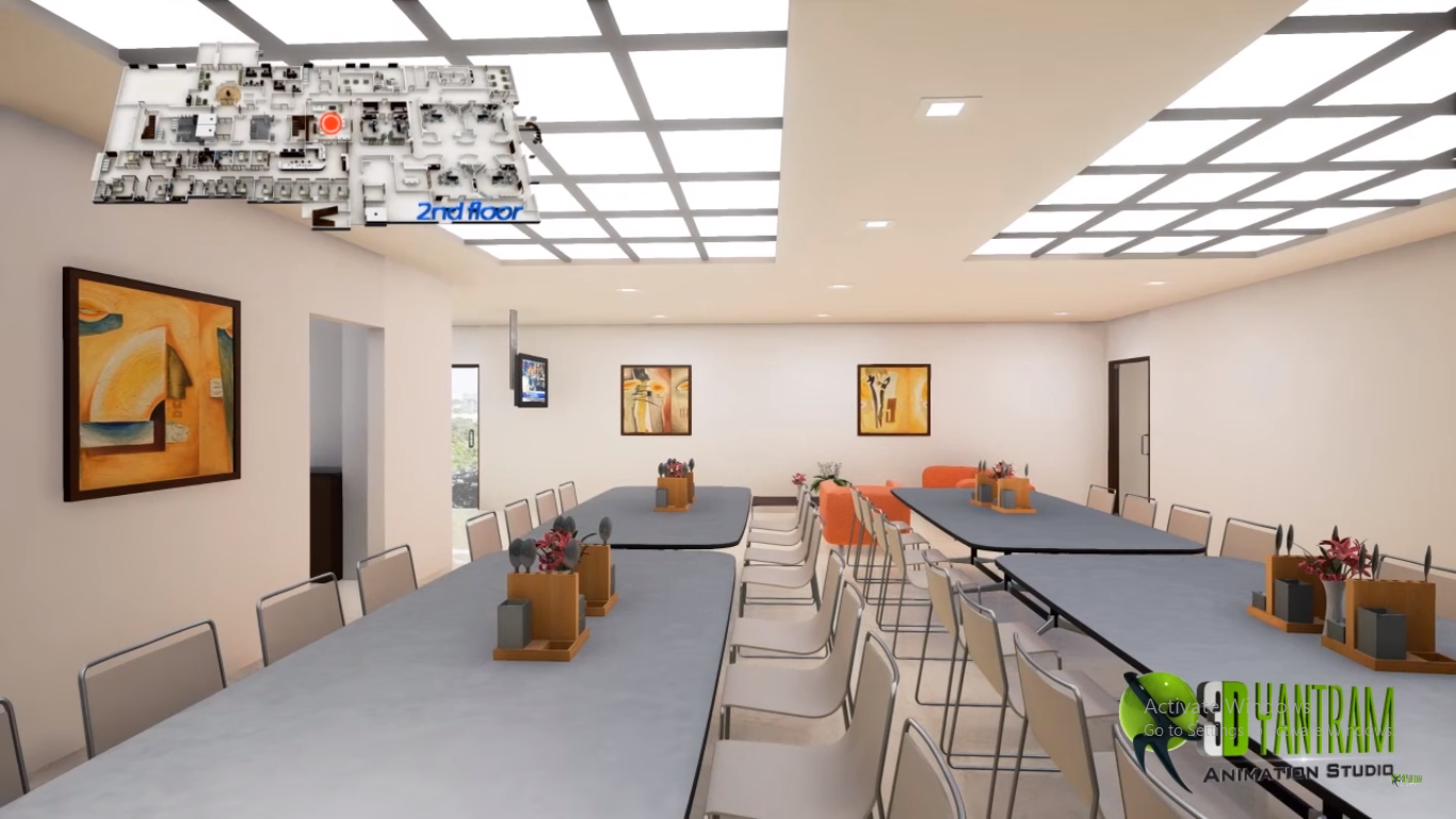 hospital café area design area idea view interior rendering 3d