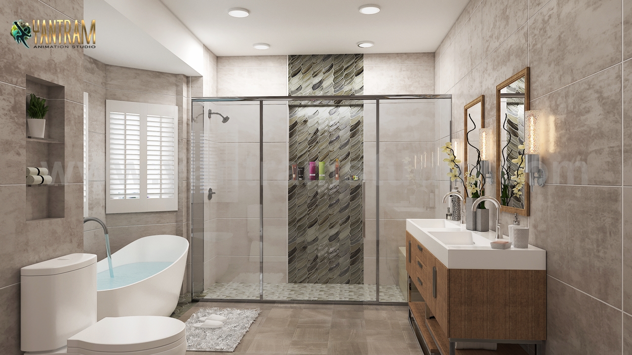 3d Interior Rendering to Modern Bathroom by Yantram 3d Architectural Animation Studio, San Francisco