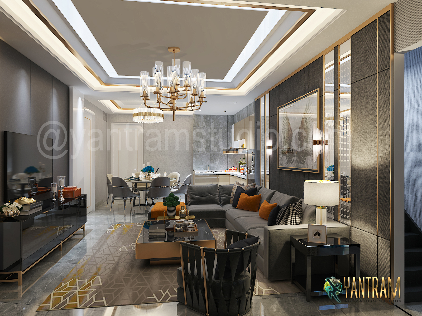 3D Interior Design of living room, Houston, Texas 