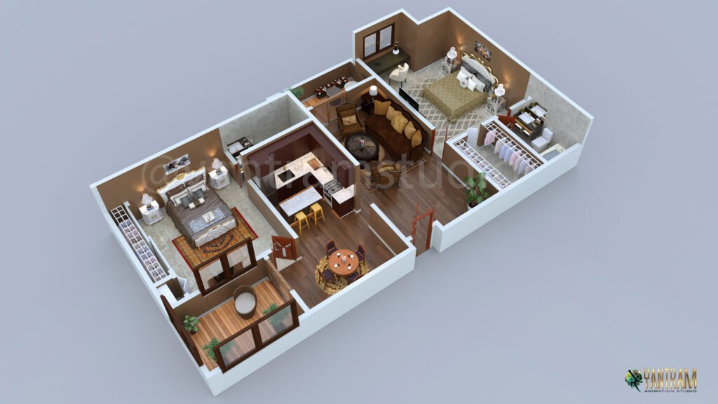 3d-floor-design-of-Residential-Apartment-Philadelphia-Pennsylvania floor plan rendering services, architectural, studio, animation, visualization, design, company, firms, designers, agency, home, 2 bedroom, 1000 sq ft
