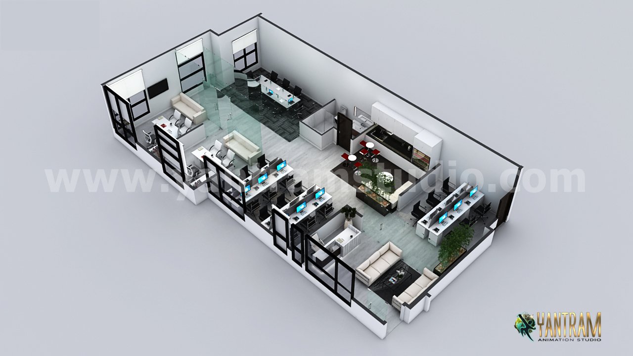 architectural, rendering, studio, animation, visualization, services, design, Idea, floor plan, commercial, office, ground floor, cabin, waiting area, company, modeling, retail, 4000 sq ft