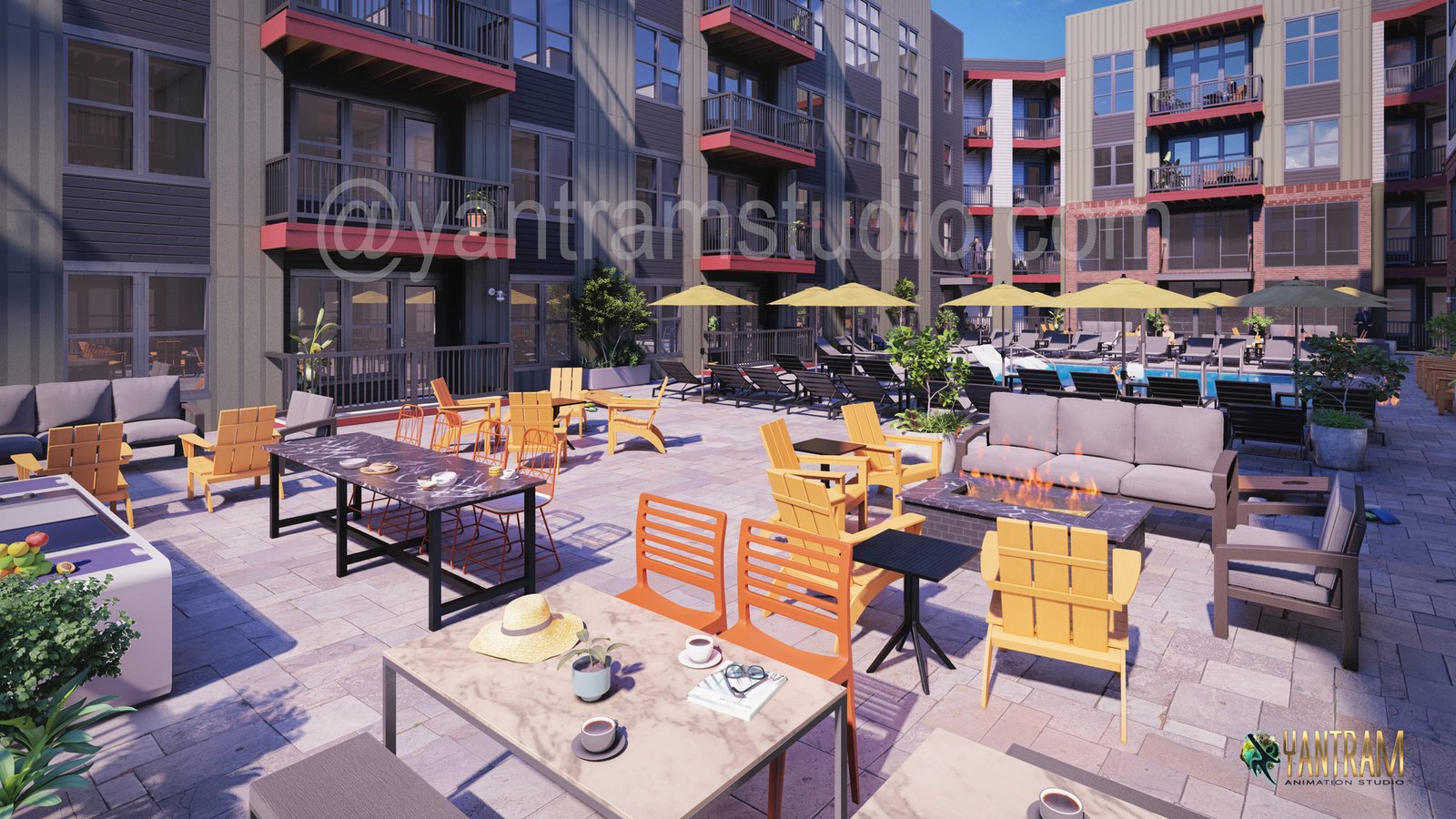3d Exterior Rendering Studio Designed a pool Lounge in New York