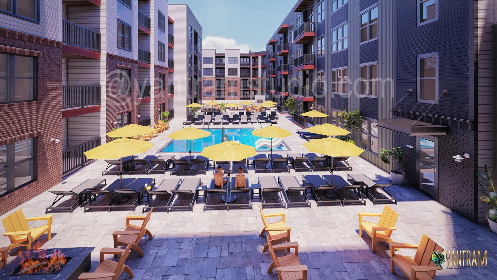 3d Exterior Rendering Studio Designed a pool Lounge in NYC