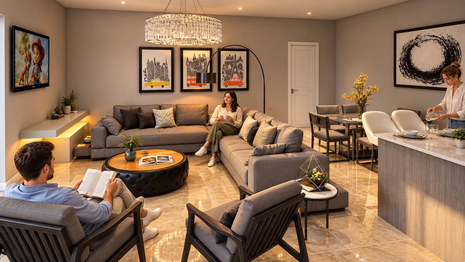 3d architectural visualization walkthrough of Livingroom in Apartments