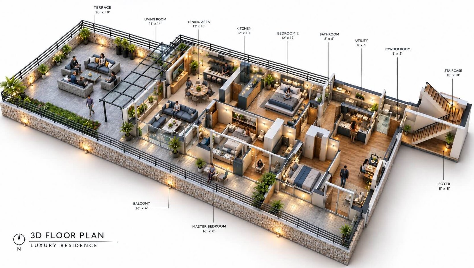 3D Floor Plan Rendering of House by Yantram Architectural Rendering Studio