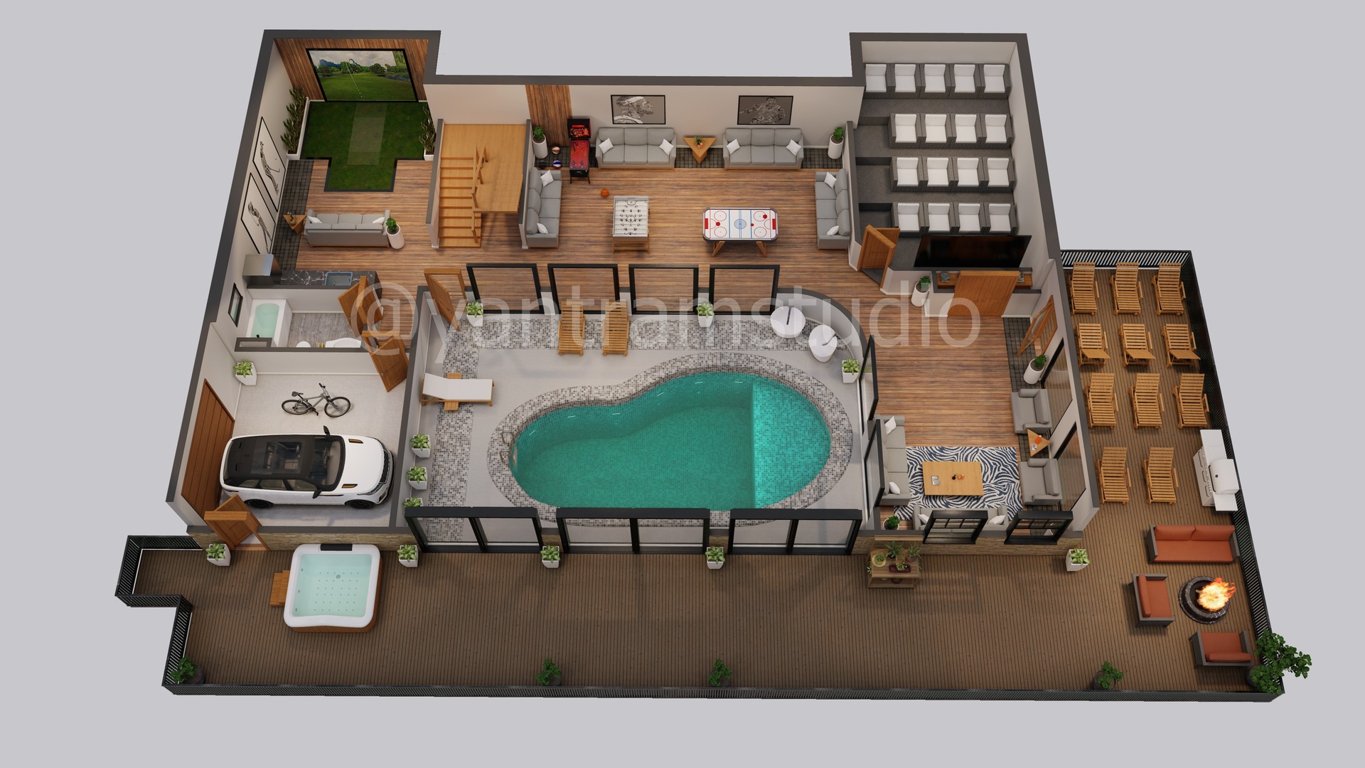 3d floor plan of multi-family house at Miami, Florida