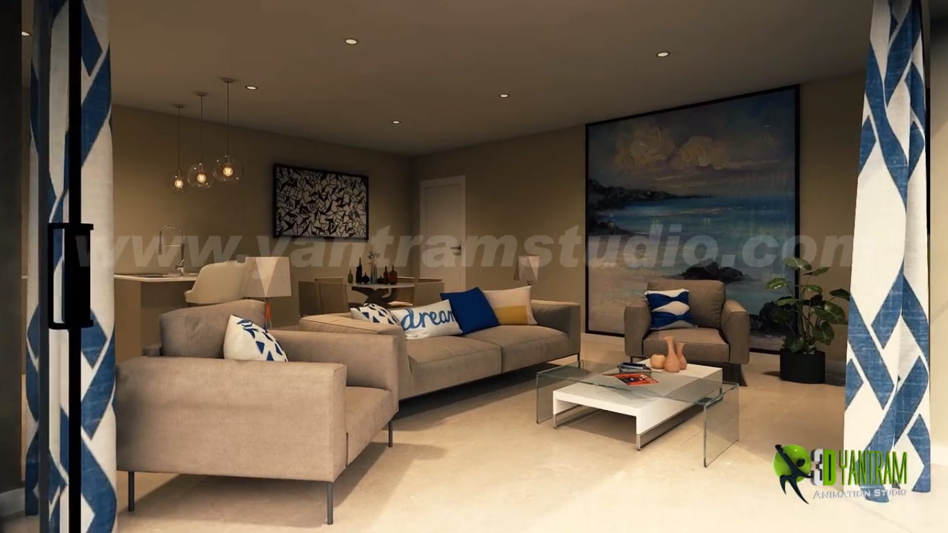 3d architectural walkthrough of Living Room of Apartment in New York