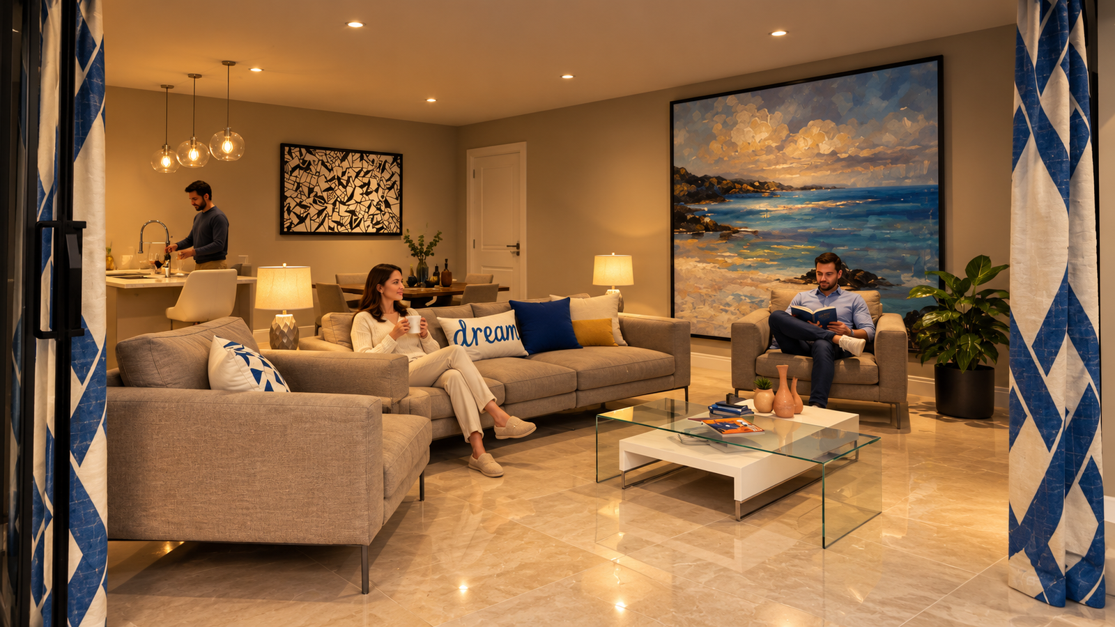 3d architectural walkthrough of Living Room of Apartment in New York