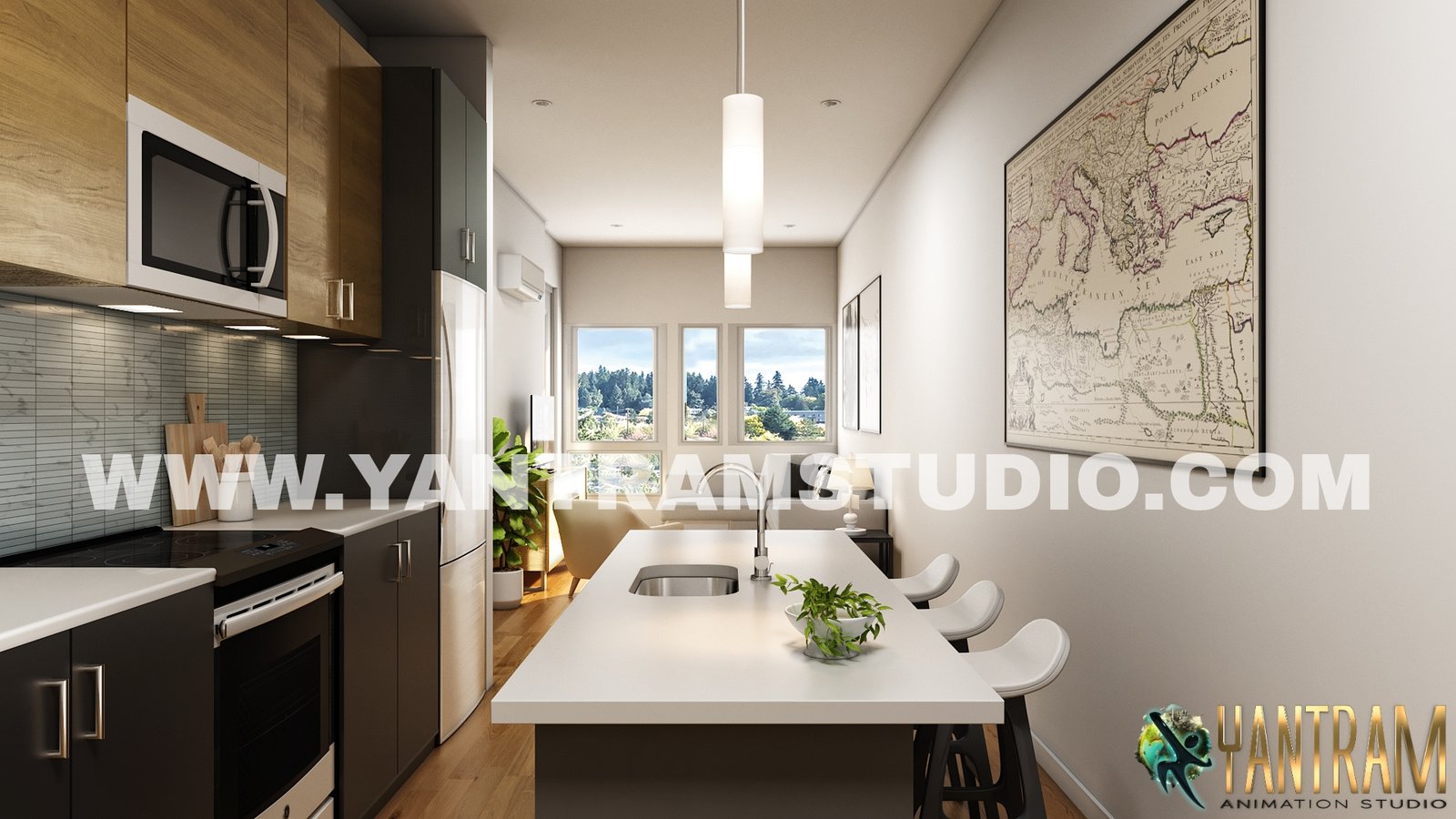 3d interior renders, architectural, studio, animation, visualization, company, firms, designers, agency, modern, home, services, kitchen, dining