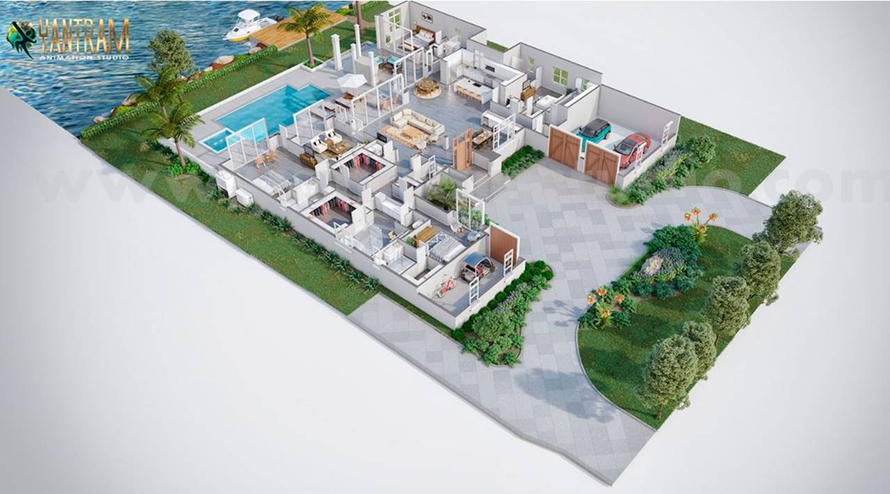 3D Floor Plan Design Services For Villa in Miami, Florida by Yantram 3D Architectural Rendering Company