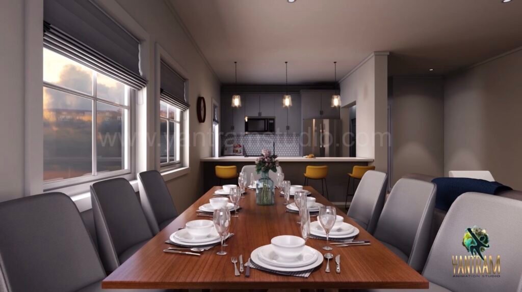 3D Interior Visualization of dining area in California