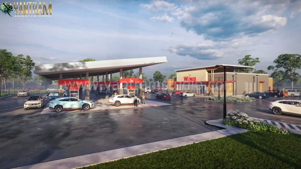 3D Exterior Rendering Services for an Innovative Gas-station