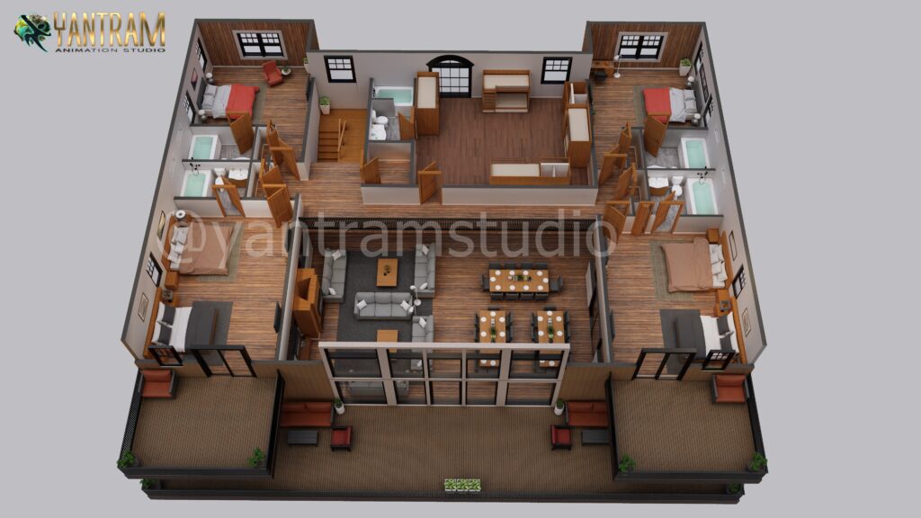 architectural, rendering, studio, animation, visualization, services, design, Idea, residential, house, bungalow, home, floor plan, living room, 2500sq ft, 4 bedroom, second floor, company, photo-realistic