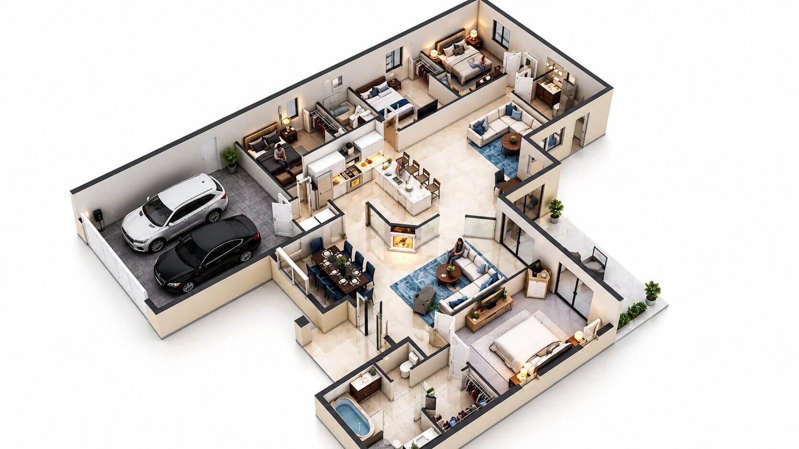 3D Floor Plan Rendering of an Innovative House in California