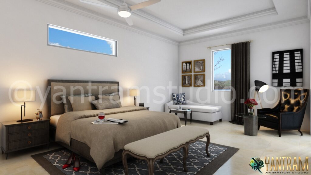 Architectural Interior Rendering of classic bedroom 