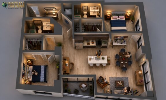 3D Floor Plan Rendering of an Astonishing apartment in Houston, Texas