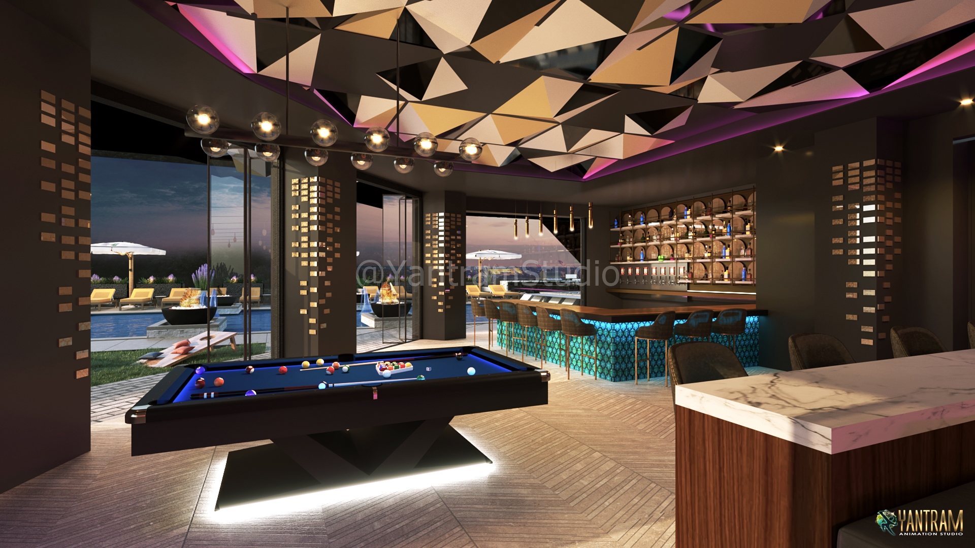 3D Interior Visualization of an Exquisite Lounge-bar in Los Angeles