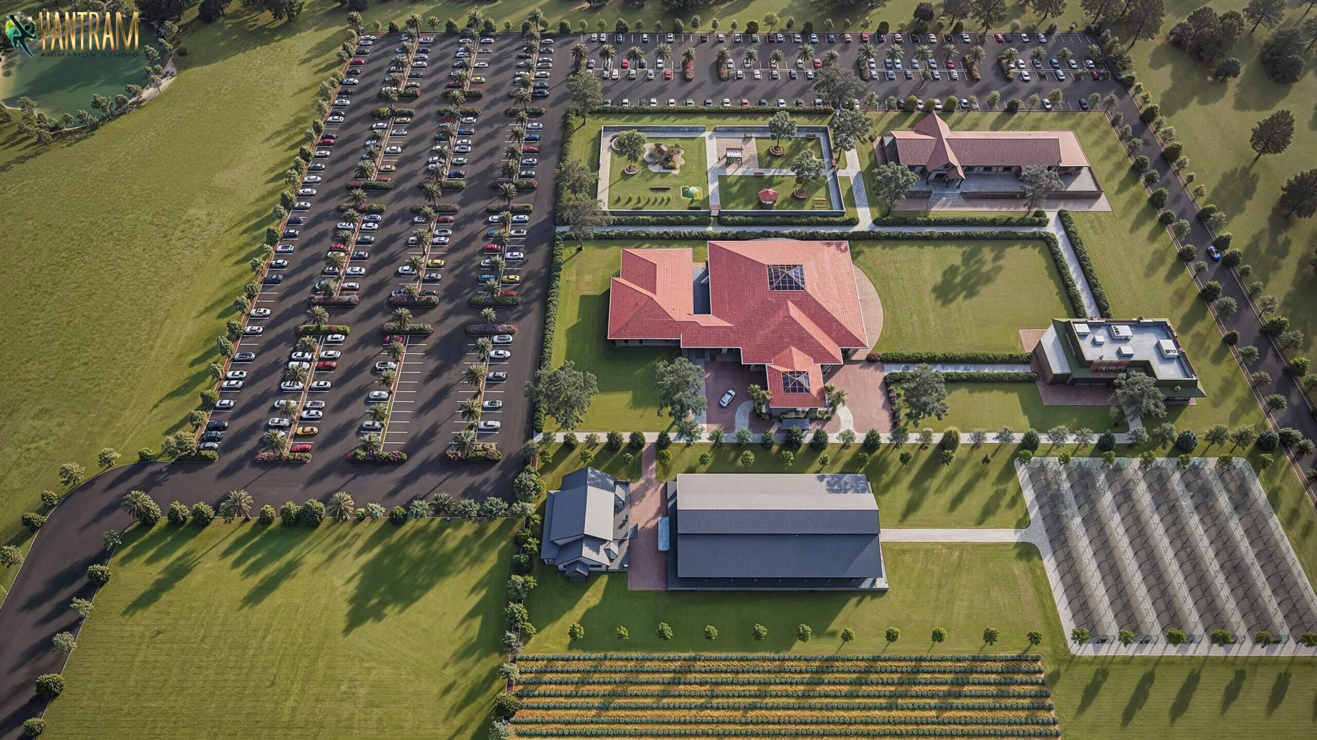 Exploring Perspectives Stunning 3D Architectural Animation of Farmhouses and Schools from a Birds Eye View