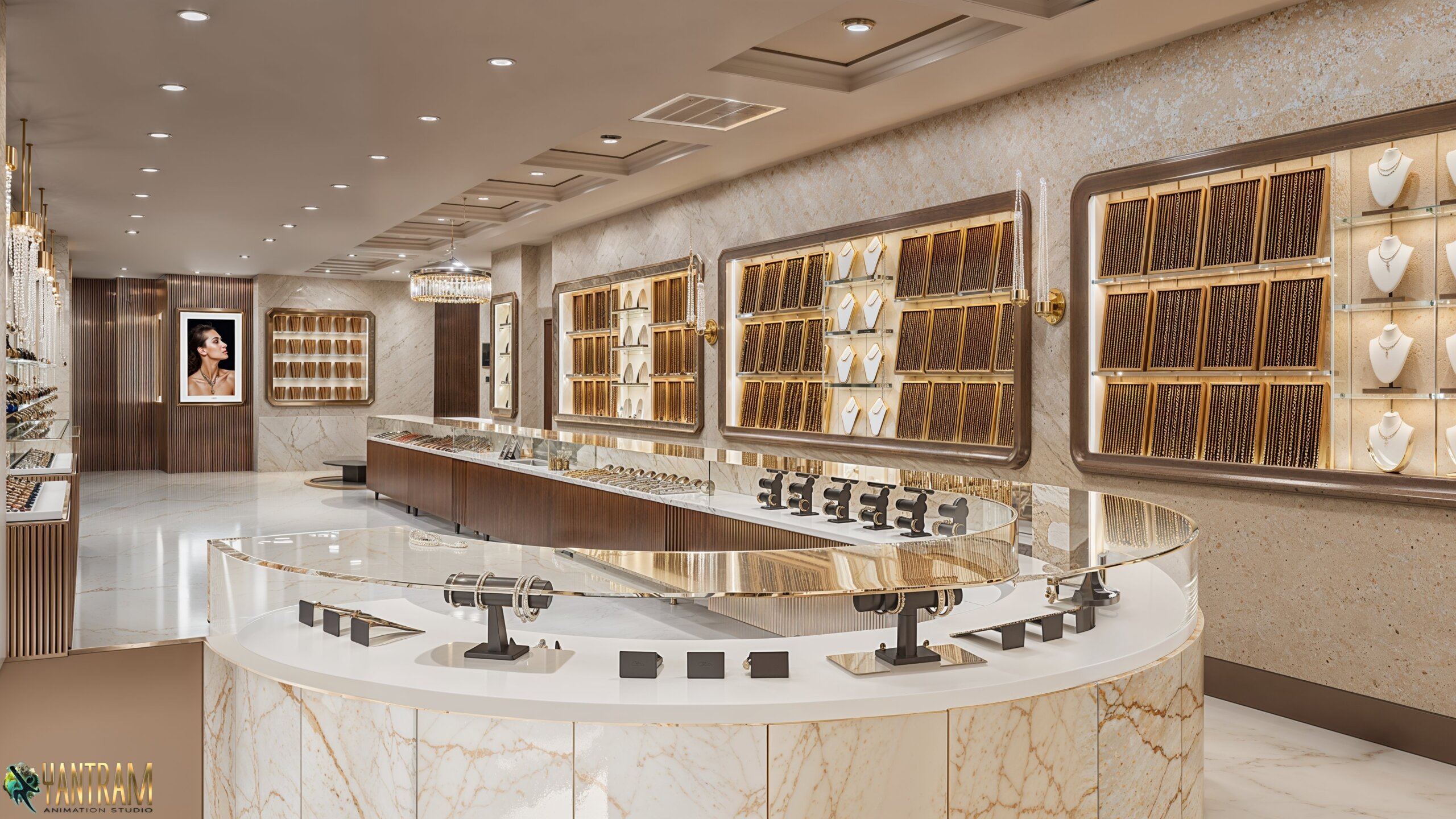 Gilded Grandeur Enhance Your Gold Jewelry Store with Spectacular 3D Architectural Visualization Services 1